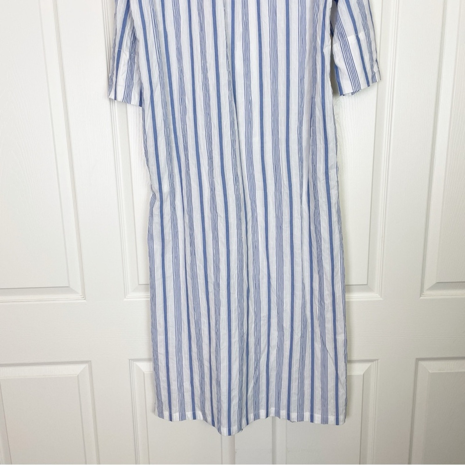Everyday Ritual Tracey Blueberry Stripe Caftan Maxi Dress Crinkle Cotton Nwt Szl — image 8 of 8